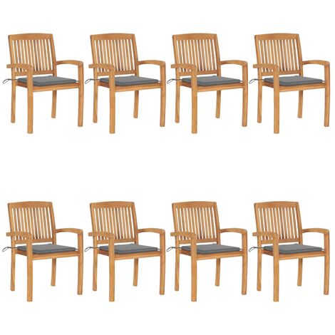 Chaises de jardin empilables avec coussins 8 pcs Teck solide 34 (1/5)