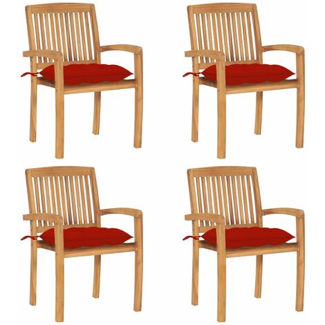 Chaises de jardin empilables avec coussins 4 pcs Teck solide 43 (1/5)
