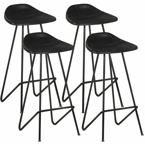 Tabourets de bar 4 pcs Noir Cuir véritable 2 (1/5)