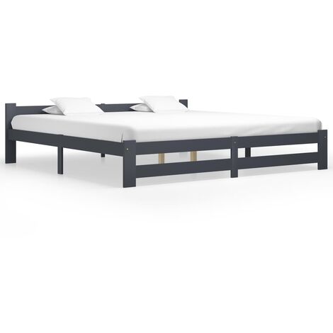 Lit Gris foncé Bois de pin massif 200x200 2 (1/5)