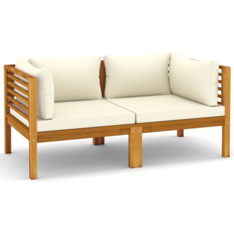 Canapé de jardin 2 places et coussin crème Bois d'acacia massif (1/5)