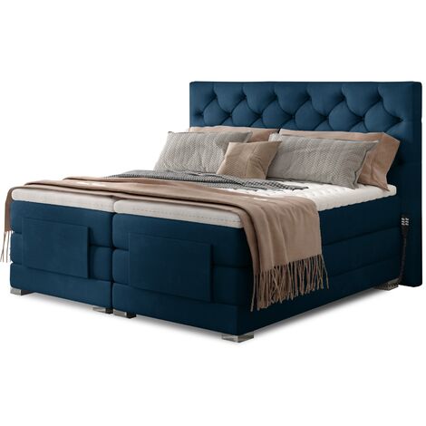 Lit continental électrique velours bleu avec matelas et surmatelas Karmen-160x200