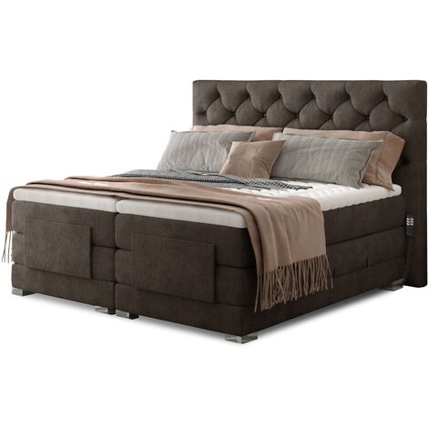 Lit continental électrique tissu marron avec matelas et surmatelas Karmen-180x200 (1/5)