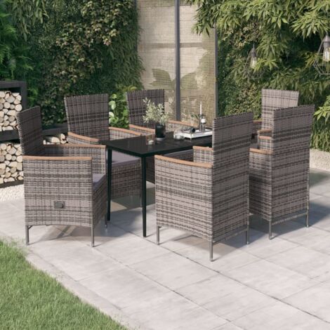 Ensemble de salle à manger de jardin avec coussins 7 pcs Gris 2 (1/5)