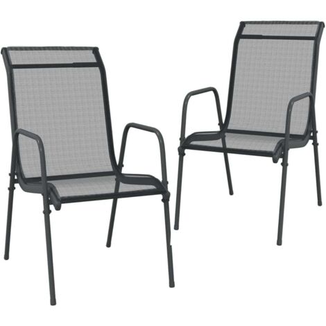 Chaises de jardin 2 pcs Acier et textilène Noir 2 (1/5)