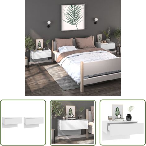 Tables de chevet murales 2 pcs Blanc brillant Bois d'ingénierie (1/5)