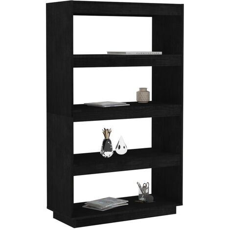 Bibliothèque-Séparateur de pièce Noir 80x35x135 Pin massif (1/5)