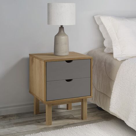 Table de chevet Marron et gris 46x39,5x57 Bois de pin solide (1/5)