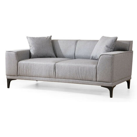 Canapé droit 2 places en tissu gris clair avec 2 coussin Tivano 163 cm (1/5)