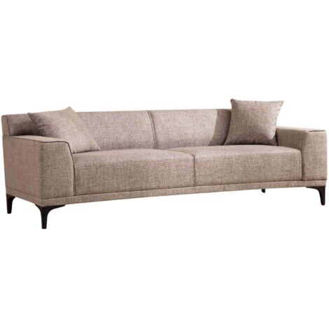 Cotecosy – Canapé droit 3 places en tissu beige – Longueur 212cm – 2 coussins inclus – Design moderne et élégant pour salon (1/8)