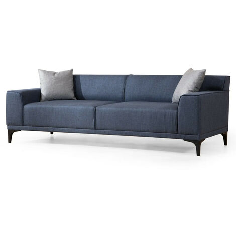 Canapé droit 3 places en tissu bleu avec 2 coussin Tivano 212 cm (1/5)