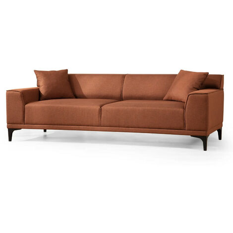 Canapé droit 3 places en tissu orange avec 2 coussin Tivano 212 cm (1/5)