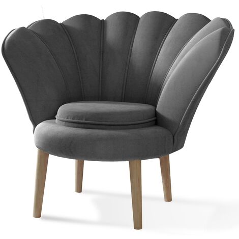 Fauteuil coquillage velours gris foncé Skidra (1/5)