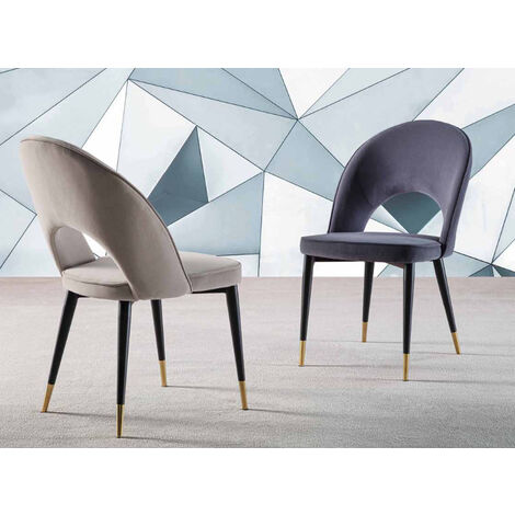 Chaise design velours et pieds métal noir Maryz - Lot de 4-Gris (1/5)