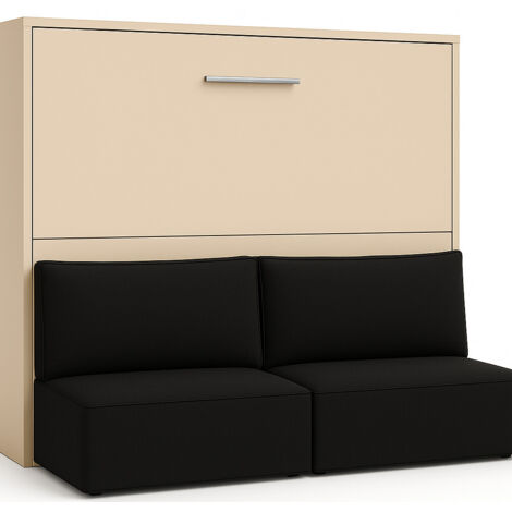 Les Tendances – Lit escamotable horizontal 160x200 cm – Canapé noir – Structure acier renforcée – Tissu polyester anti-taches TEFLON (1/5)
