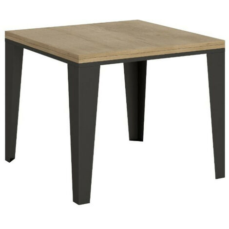 Table extensible carrée 4 à 6 places L 90 à 180cm bois chêne clair et pieds métal anthracite Librio (1/5)