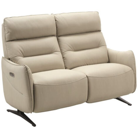 Canapé de relaxation en cuir Kondonia-Beige-Système Fixe - sans relax-2 places