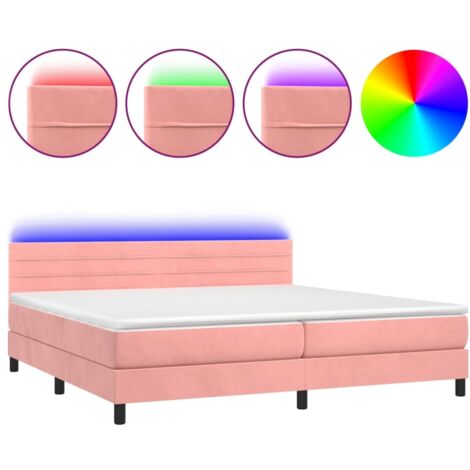 Lit à sommier tapissier avec matelas et LED Rose 200x200 Velours 2 (1/5)