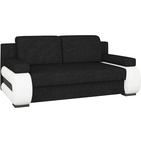 Canapé convertible 2 places tissu noir et simili cuir blanc Korina 202cm (1/5)