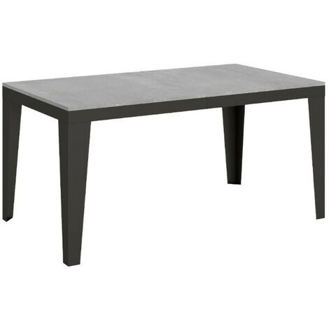 Table rectangulaire extensible 6 à 14 places L 180 à 284cm gris effet béton et pieds acier gris foncé Flavien (1/5)