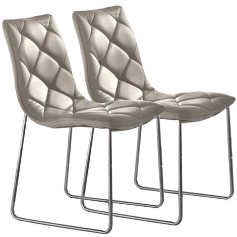 Chaise polyuréthane façon cuir capitonné Darkia- Lot de 2-Gris (1/5)