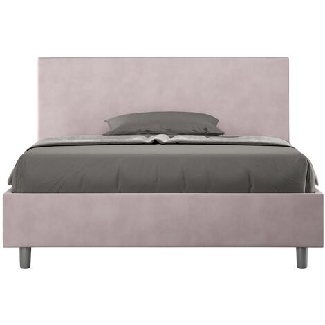 Lit double 140x190 cm tissu rose clair glucyne Adelyne-Option Avec sommier et coffre (1/5)
