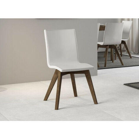 Chaise moderne simili cuir blanc et pieds bois foncé Julak (1/4)