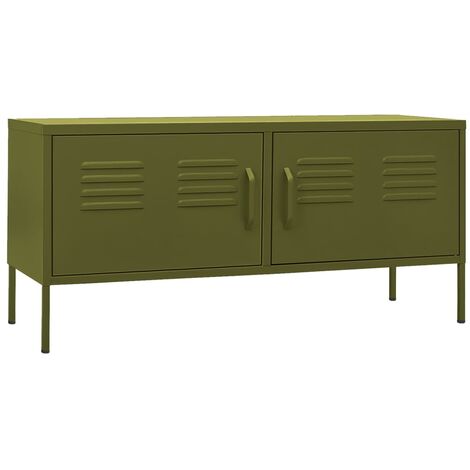 Meuble TV Vert olive 105x35x50 Acier 2 (1/5)