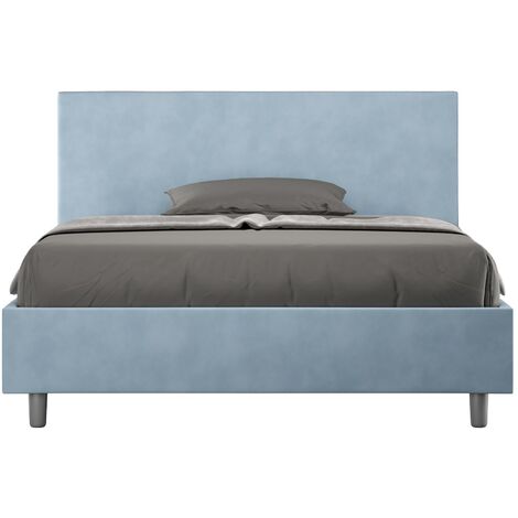Lit double 140x190 cm tissu bleu ciel Adelyne-Option Avec sommier et sans coffre (1/5)