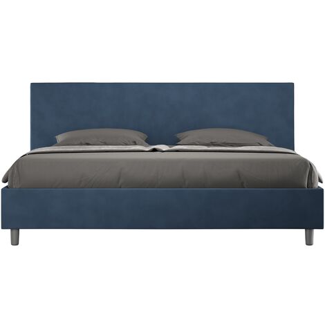 Lit double 180x200 cm tissu bleu Adelyne-Option Avec sommier et sans coffre (1/5)