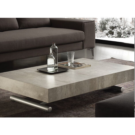 Les Tendances – Table basse relevable extensible 120-220 cm – Finition ciment aspect vieilli – Hauteur ajustable 25-75 cm – Piétement avec roulettes