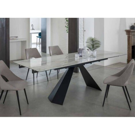 Table extensible plateau Verre pieds métal Noir mat 140 cm