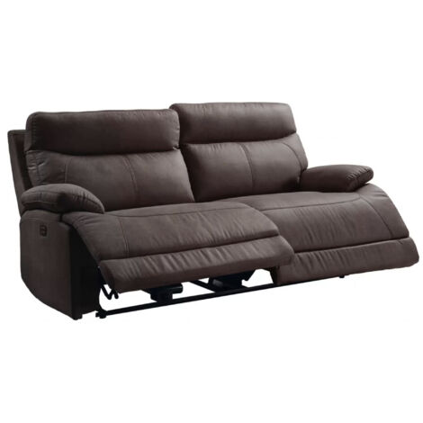 Canapé de relaxation électrique en microfibre Ducka-Marron-Système Electrique-3 places