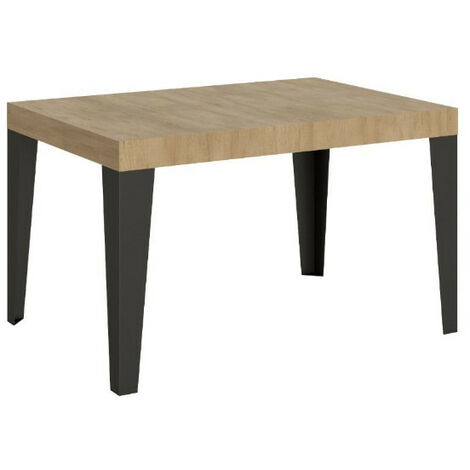 Table rectangulaire extensible 6 à 18 places L 130 à 390cm chêne clair et pieds métal anthracite Flavio (1/5)