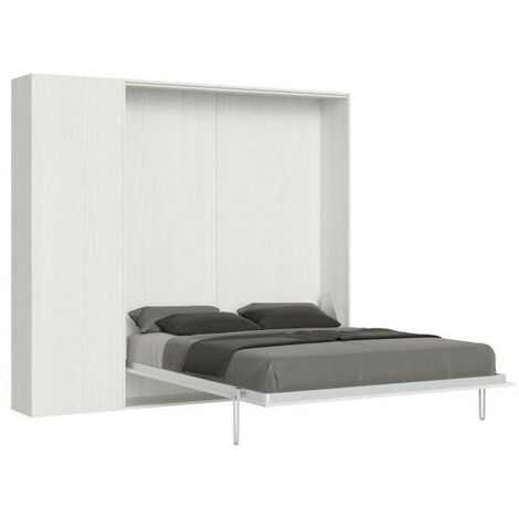 Lit escamotable avec colonne de rangement bois frêne blanc kanto 140x190 (1/5)