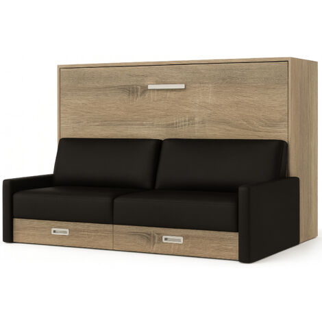 Les Tendances – Lit escamotable horizontal 140x190 cm – Canapé noir en tissu italien – Structure en bois mélaminé renforcé – Confort de couchage premium