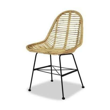 Chaise assise rotin beige et métal noir Noven- Lot de 4 (1/5)
