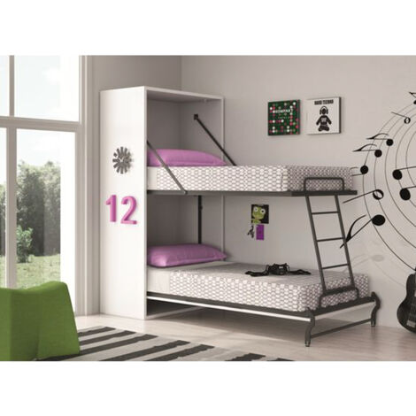 Lit superposé escamotable 2 couchages 90x190 Verkali-Façade Vintage (1/5)