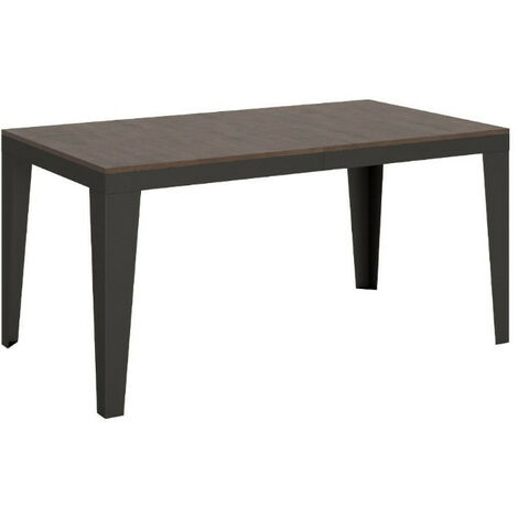 Table rectangulaire extensible 6 à 12 places L 160 à 264cm bois foncé et pieds acier gris foncé Flavien (1/5)