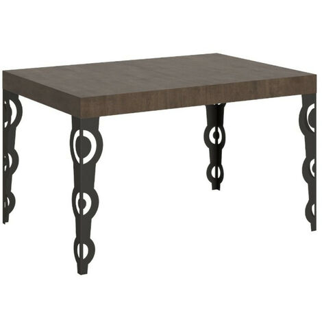 Table rectangulaire orientale 6 places L 130cm bois foncé et pieds métal anthracite Kazay (1/5)