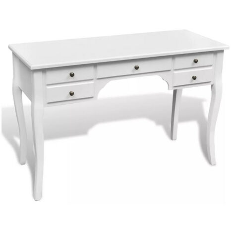 Bureau 5 tiroirs bois et pin massif blanc Blush (1/4)