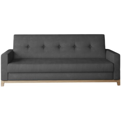 Canapé lit 3 places velours gris foncé et pieds en bois de hêtre Saline 216cm (1/5)