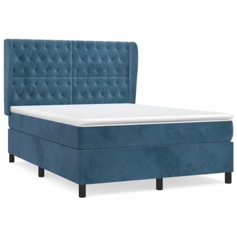 Lit à sommier tapissier et matelas Bleu foncé 140x200cm Velours 2 (1/5)