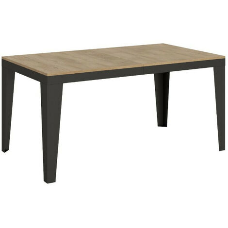 Table rectangulaire extensible 6 à 12 places L 160 à 264cm chêne clair et pieds acier gris foncé Flavien (1/5)