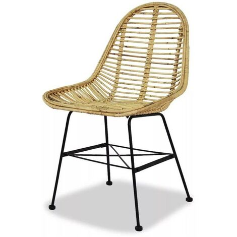 Chaise assise rotin beige et métal noir Noven- Lot de 2 (1/4)