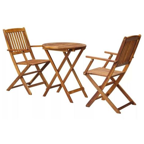 Table ronde et 2 chaises de jardin acacia clair Polina (1/5)