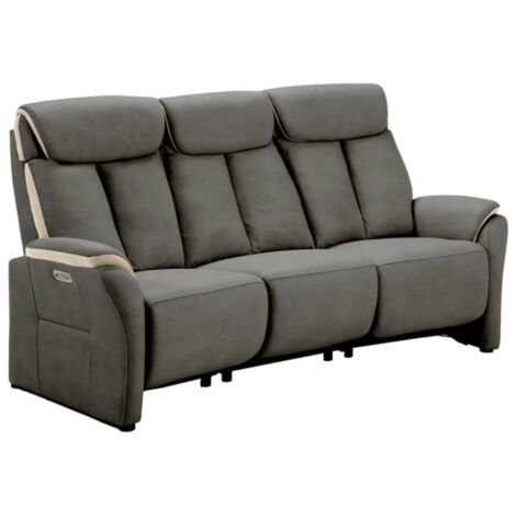 Canapé de relaxation électrique en nubuck Kondort-Gris foncé-3 places relax électrique
