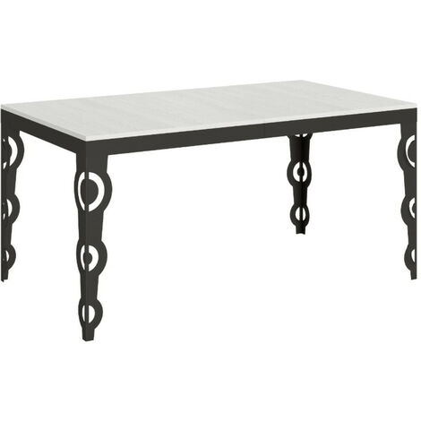 Table rectangulaire extensible orientale 6 à 20 personnes L 160 à 420cm frêne blanc et cadre métal anthracite Zakary (1/5)