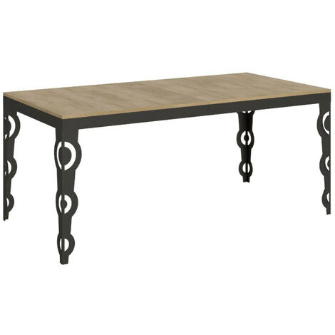 Table rectangulaire extensible orientale 6 à 20 personnes L 180 à 440cm bois clair et cadre métal anthracite Zakary (1/5)