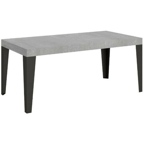 Table rectangulaire extensible 8 à 14 places L 180 à 284cm gris effet béton et pieds métal anthracite Flavio (1/5)